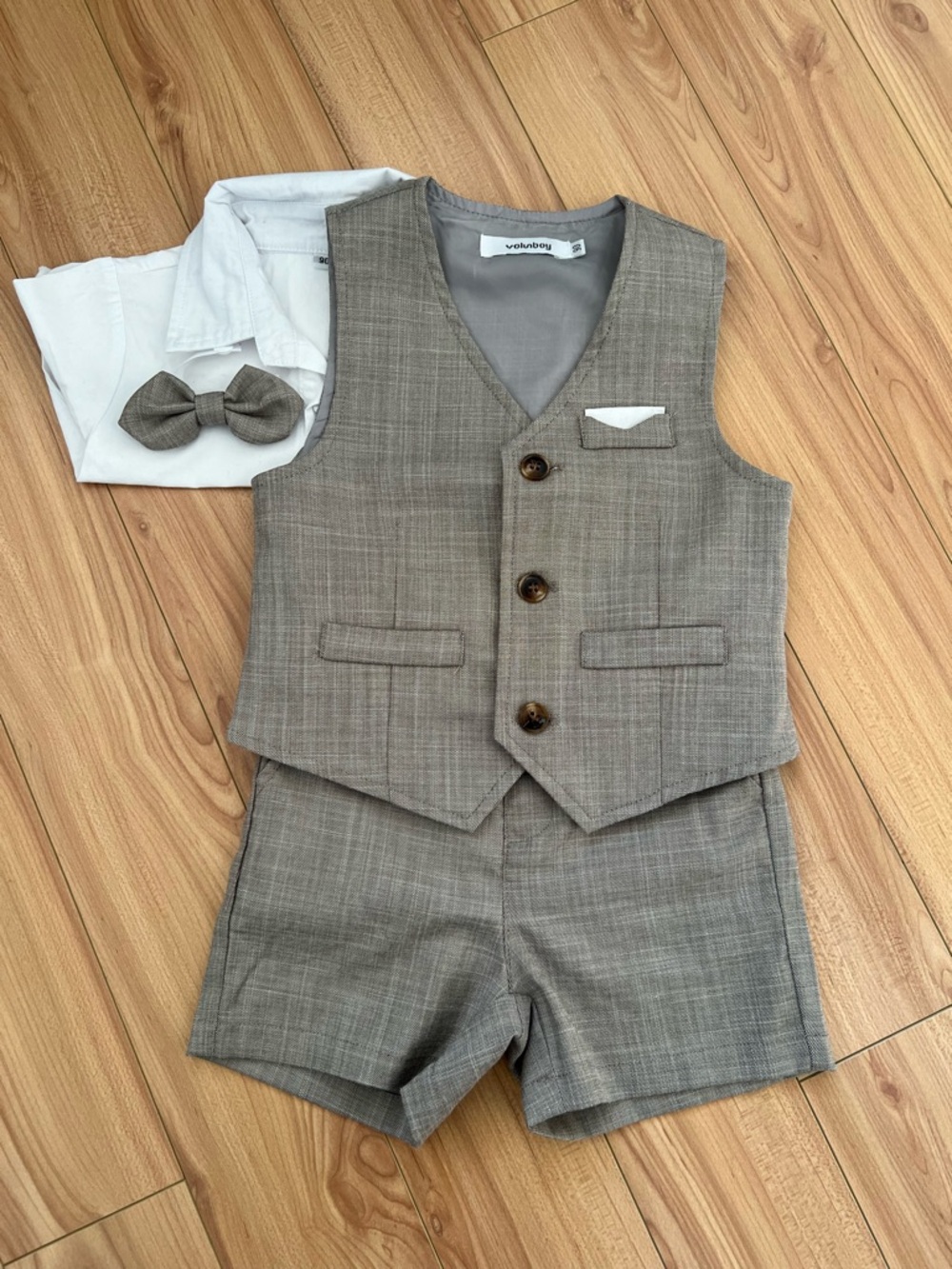 B1G1🌟 Boys Grey Plaid Vest & Shorts Matching Set with White Shirt